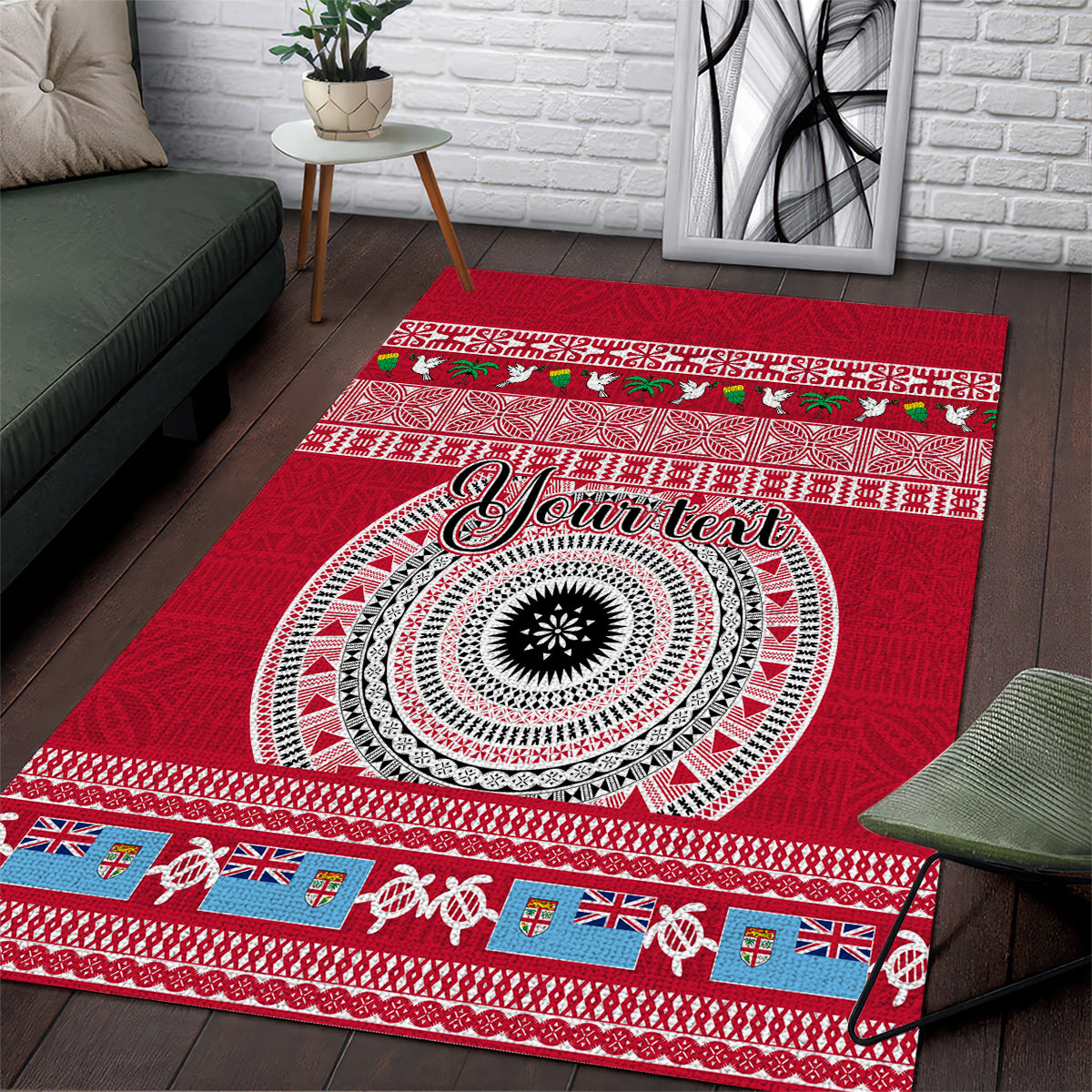 Personalised Fiji Marau Na Kerisimasi Area Rug Merry Christmas Tapa Pattern Red Style LT9 - Wonder Print Shop