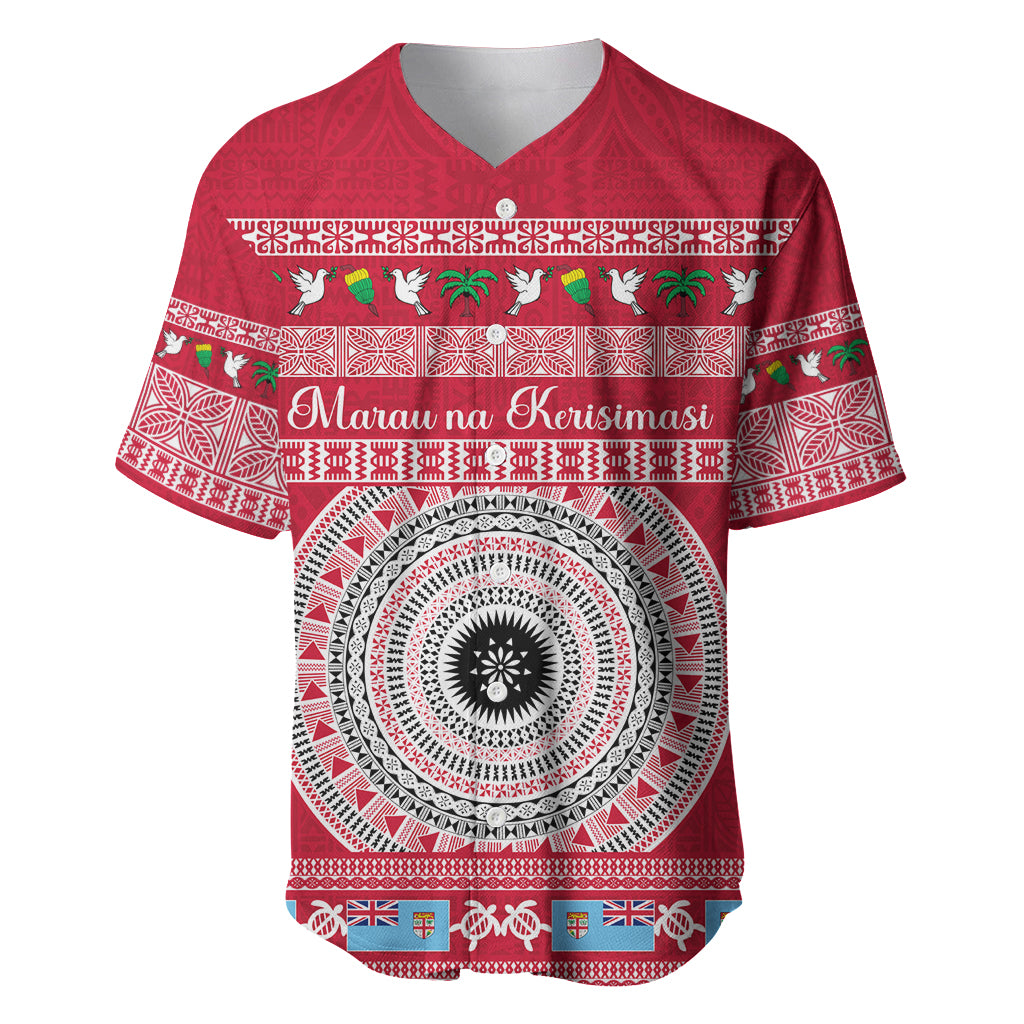 Personalised Fiji Marau Na Kerisimasi Baseball Jersey Merry Christmas Tapa Pattern Red Style LT9 - Wonder Print Shop