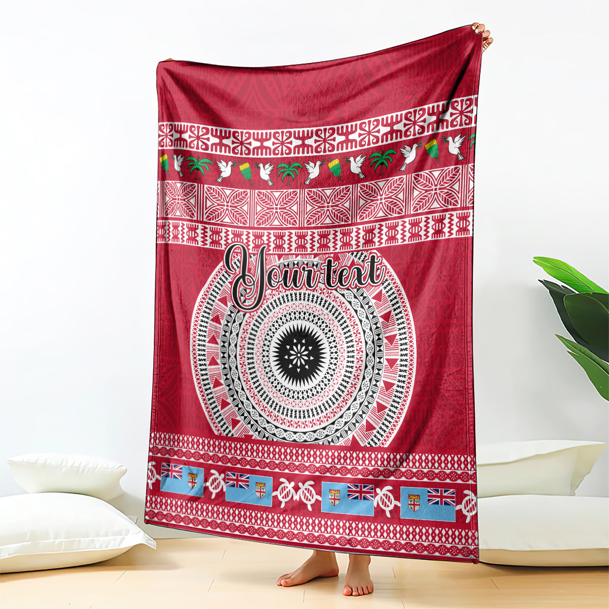 personalised-fiji-marau-na-kerisimasi-blanket-merry-christmas-tapa-pattern-red-style