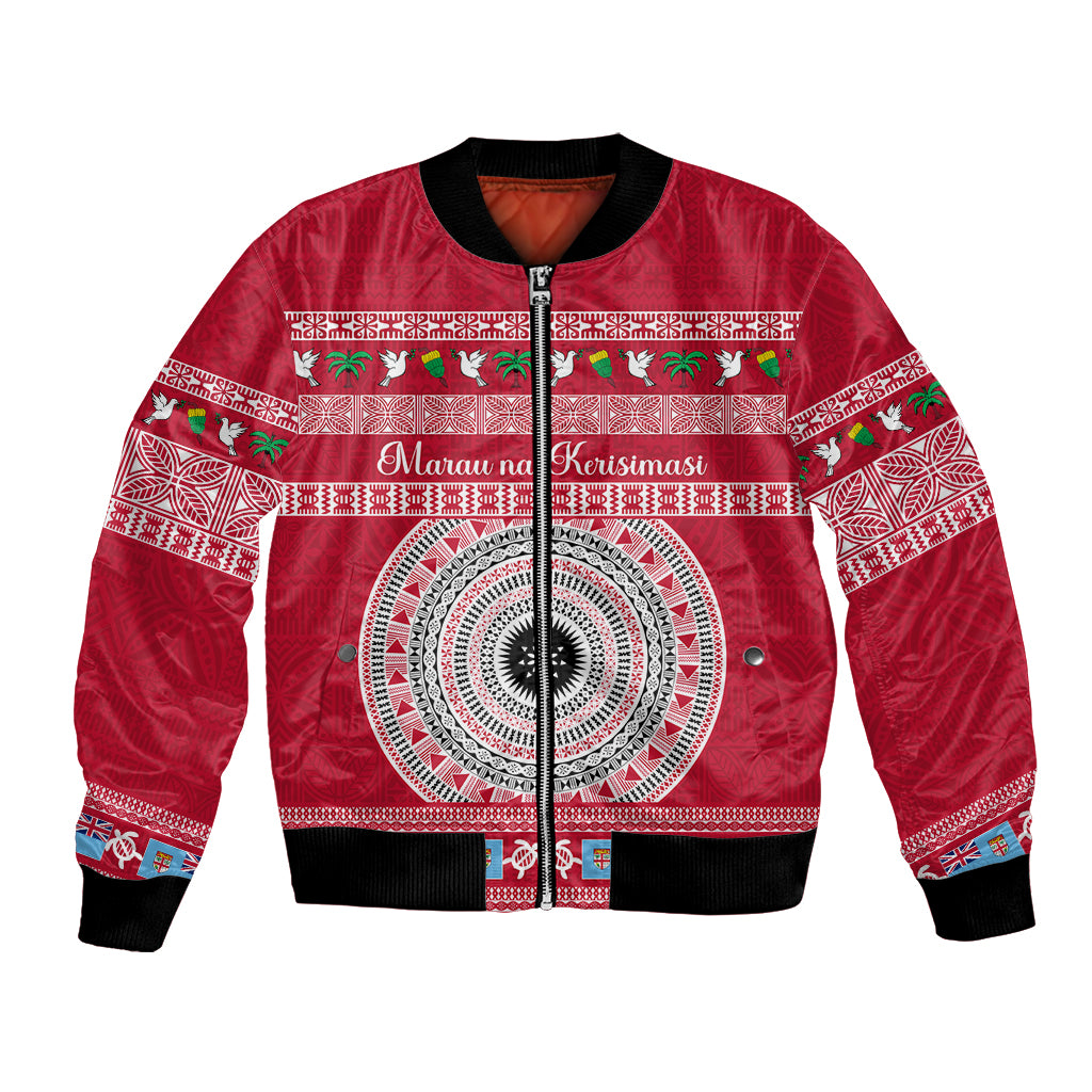 Personalised Fiji Marau Na Kerisimasi Bomber Jacket Merry Christmas Tapa Pattern Red Style LT9 - Wonder Print Shop