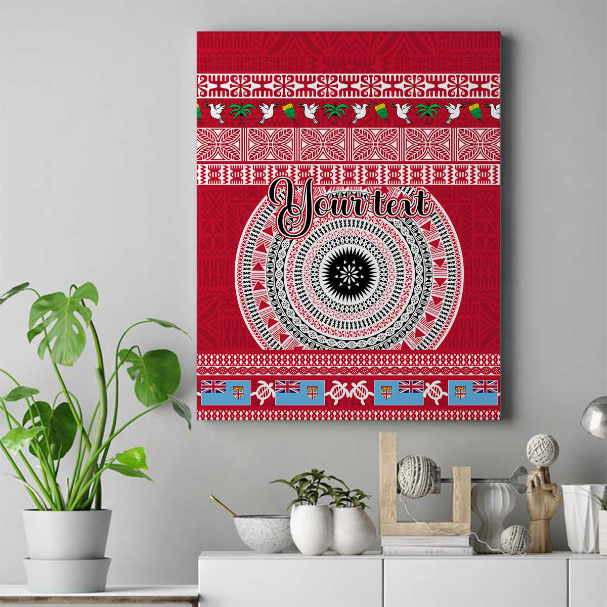 Personalised Fiji Marau Na Kerisimasi Canvas Wall Art Merry Christmas Tapa Pattern Red Style LT9 - Wonder Print Shop