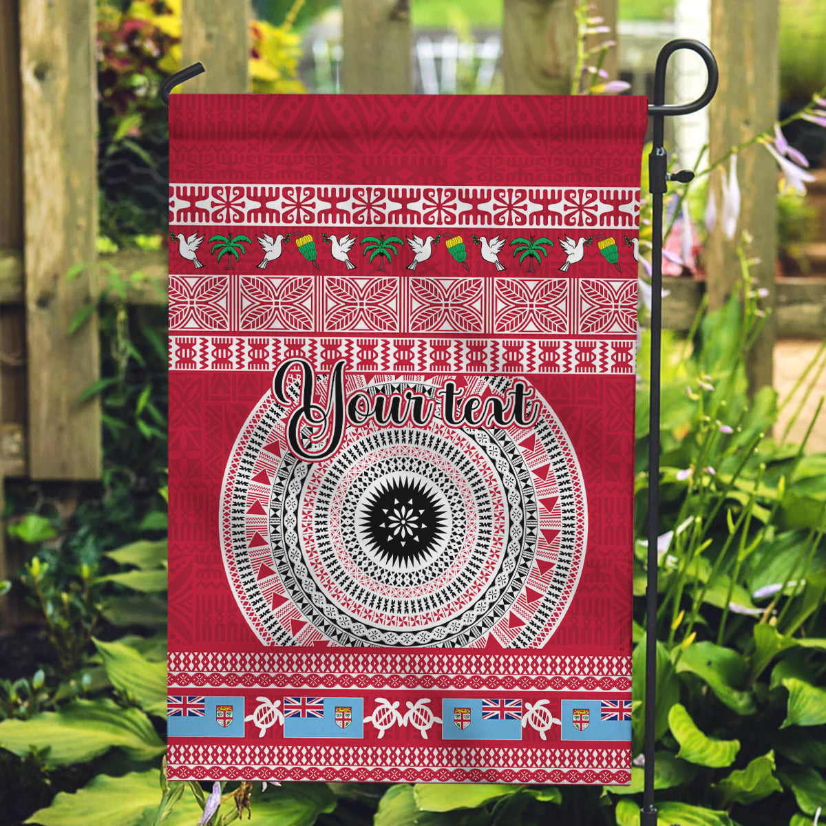 Personalised Fiji Marau Na Kerisimasi Garden Flag Merry Christmas Tapa Pattern Red Style - Wonder Print Shop