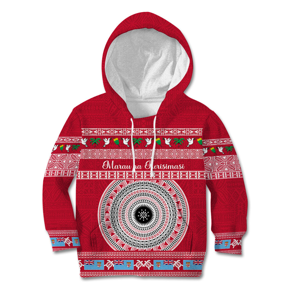 Personalised Fiji Marau Na Kerisimasi Kid Hoodie Merry Christmas Tapa Pattern Red Style - Wonder Print Shop