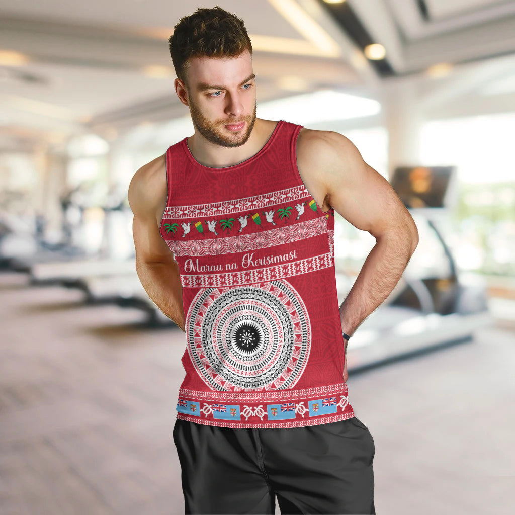 Personalised Fiji Marau Na Kerisimasi Men Tank Top Merry Christmas Tapa Pattern Red Style - Wonder Print Shop