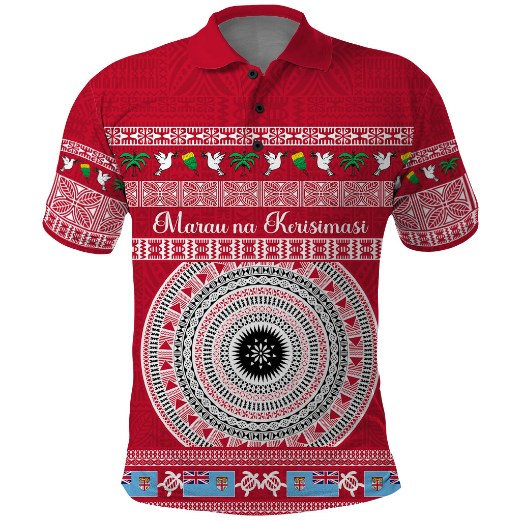 Personalised Fiji Marau Na Kerisimasi Polo Shirt Merry Christmas Tapa Pattern Red Style - Wonder Print Shop