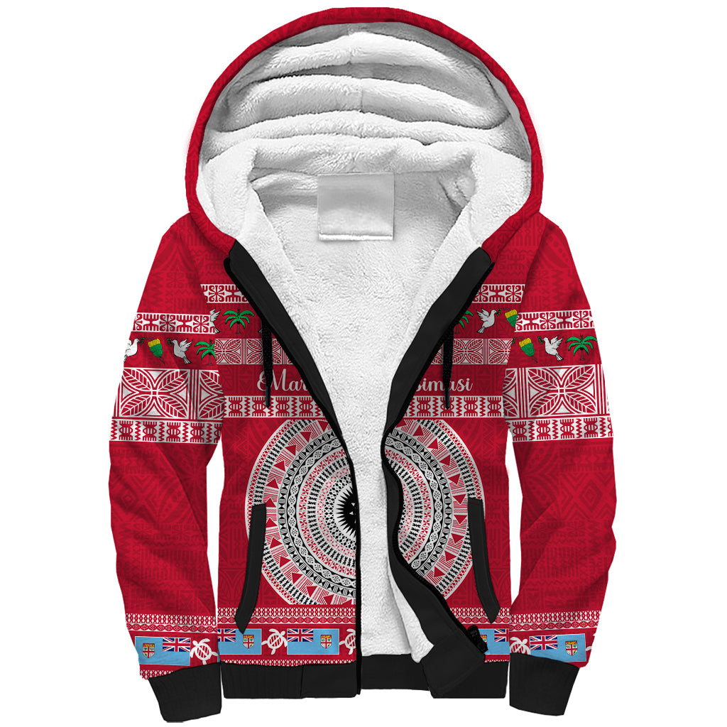 Personalised Fiji Marau Na Kerisimasi Sherpa Hoodie Merry Christmas Tapa Pattern Red Style - Wonder Print Shop