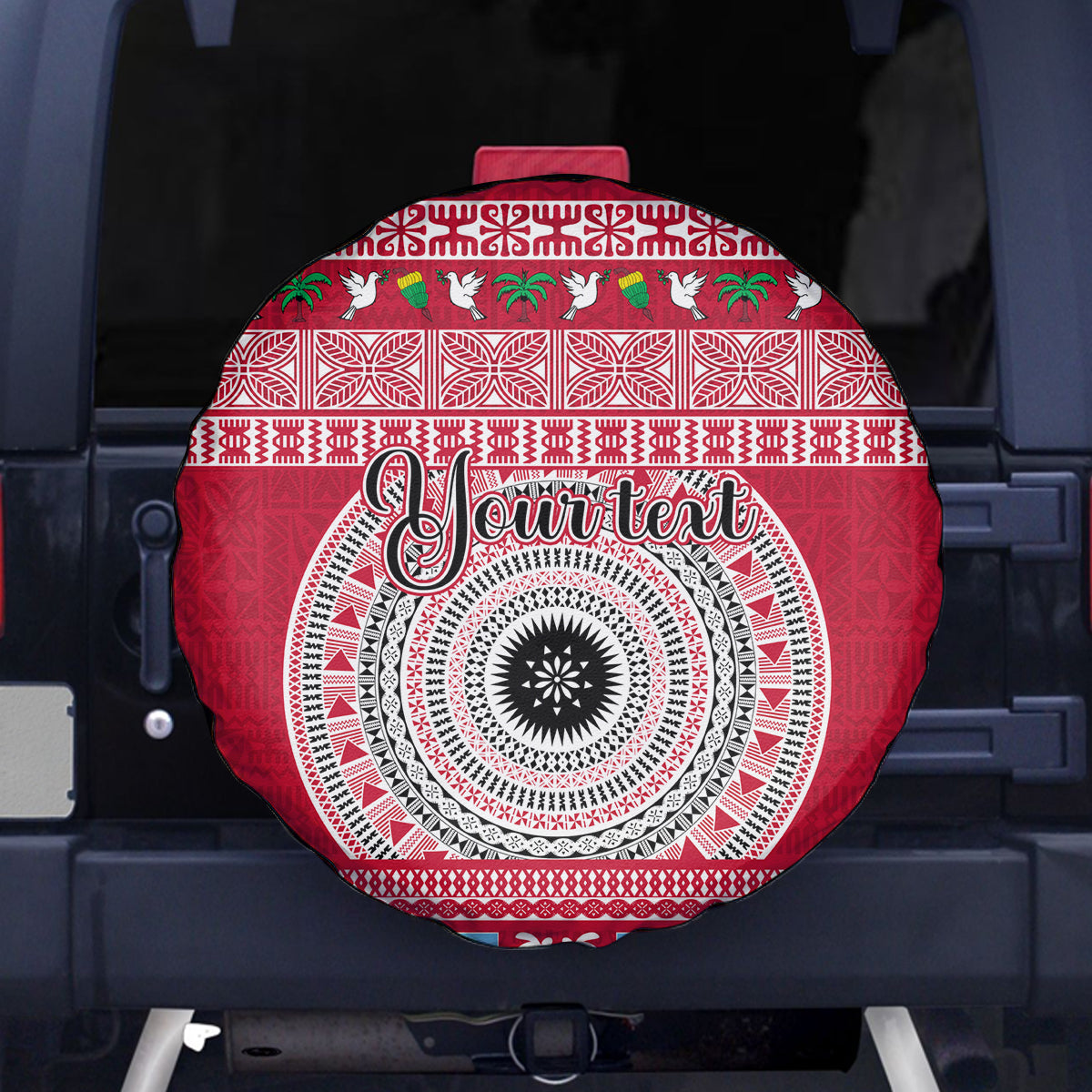 Personalised Fiji Marau Na Kerisimasi Spare Tire Cover Merry Christmas Tapa Pattern Red Style - Wonder Print Shop