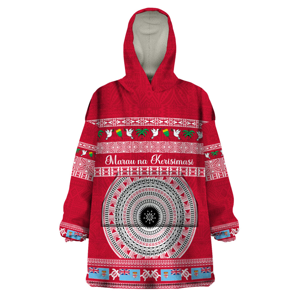 Personalised Fiji Marau Na Kerisimasi Wearable Blanket Hoodie Merry Christmas Tapa Pattern Red Style - Wonder Print Shop