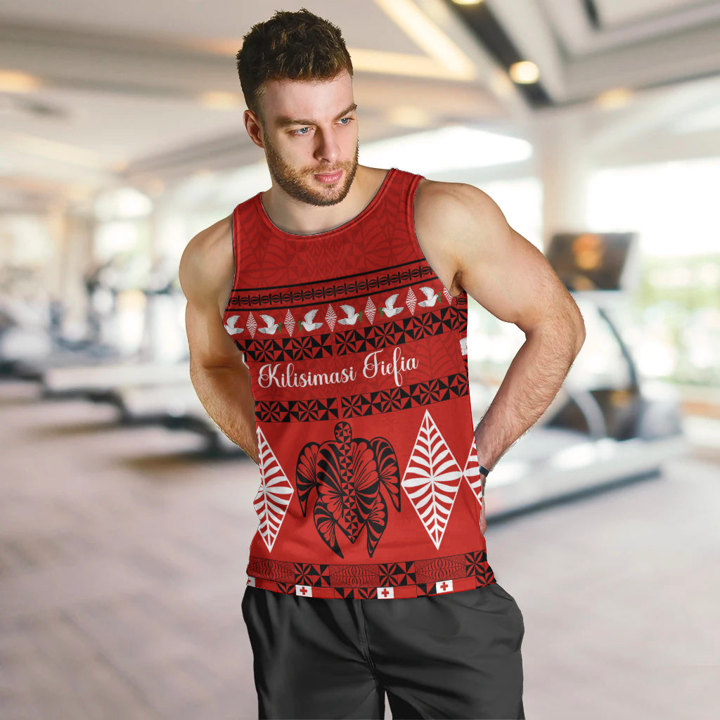 Personalised Tonga Kilisimasi Fiefia Men Tank Top Merry Christmas with Turtle Ngatu Pattern - Wonder Print Shop