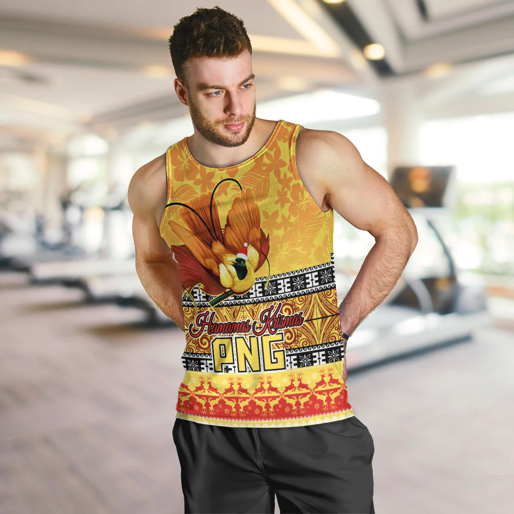 PNG Hamamas Krismas Men Tank Top Papua New Guinea Bird Of Paradise Merry Christmas Gold Style - Wonder Print Shop