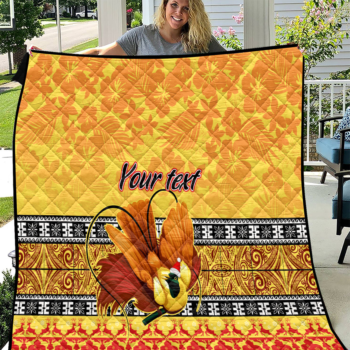 personalised-png-hamamas-krismas-quilt-papua-new-guinea-bird-of-paradise-merry-christmas-gold-style