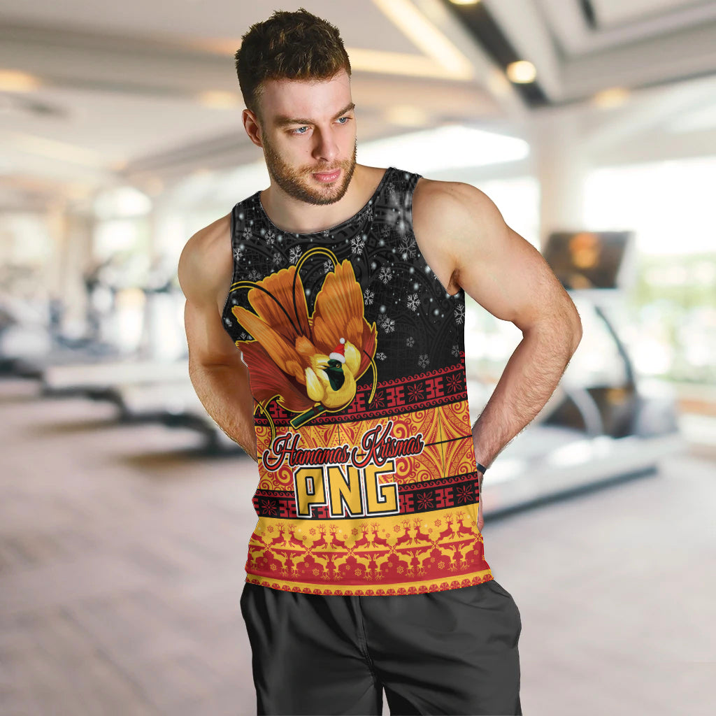 Personalised PNG Hamamas Krismas Men Tank Top Papua New Guinea Bird Of Paradise Merry Christmas Black Style - Wonder Print Shop