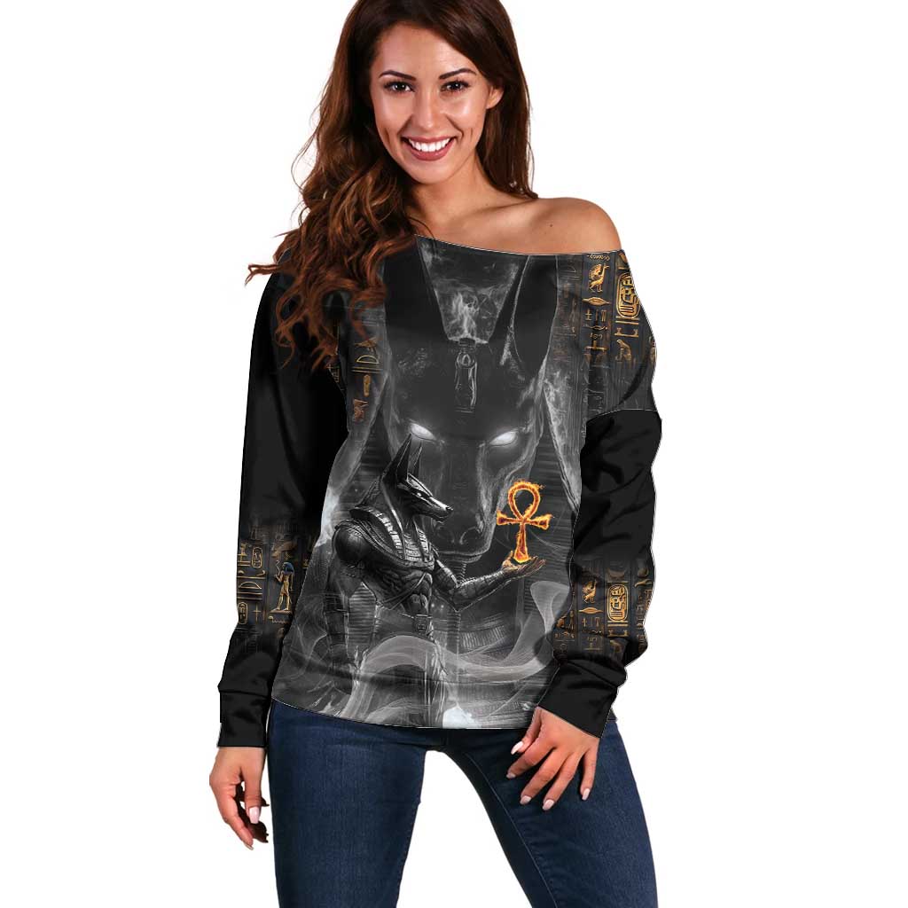 Mythical Anubis Off Shoulder Sweater The Egyptian God of Death - Wonder Print Shop