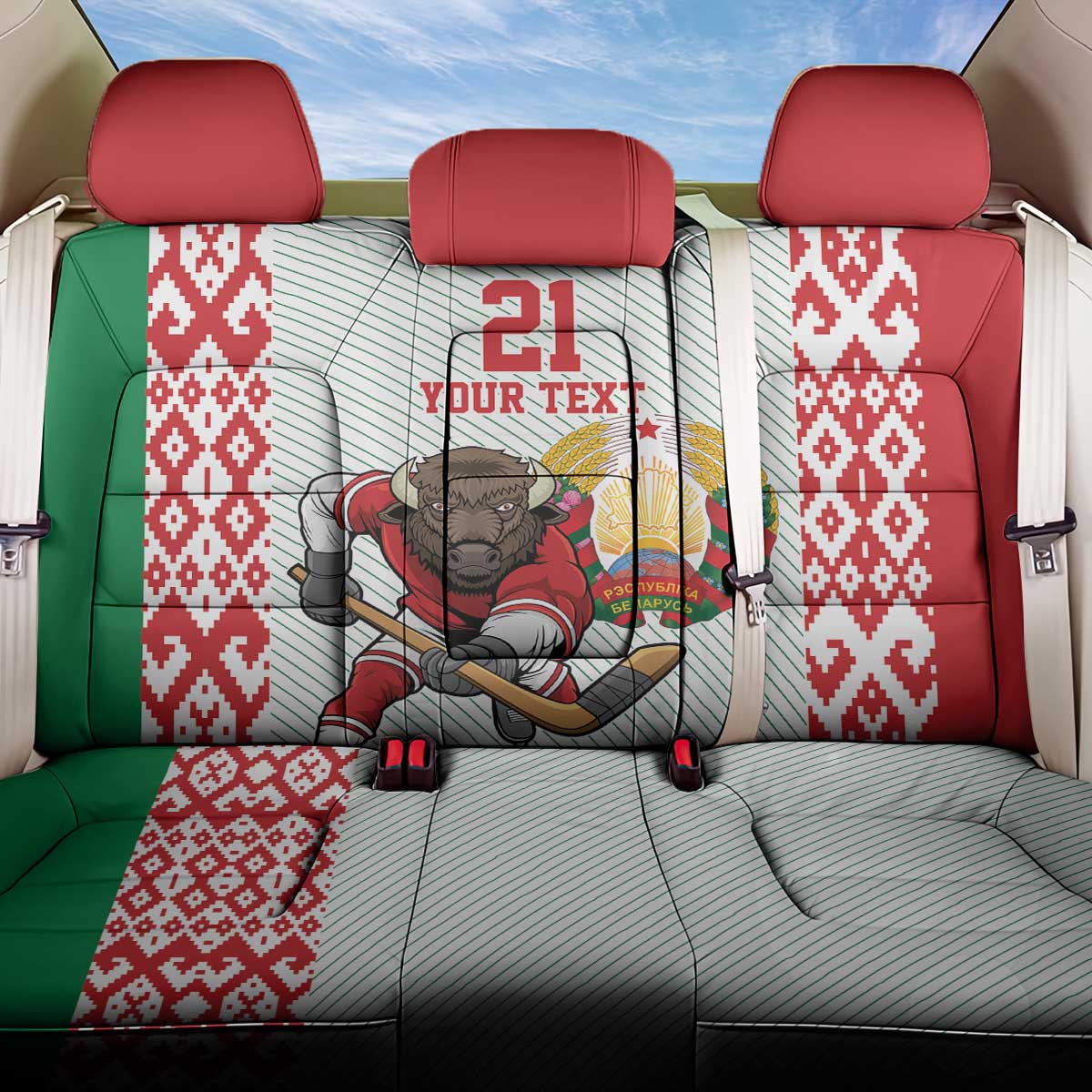 Belarus Ice Hockey Custom Back Car Seat Cover With Bison Mascot Flag Style