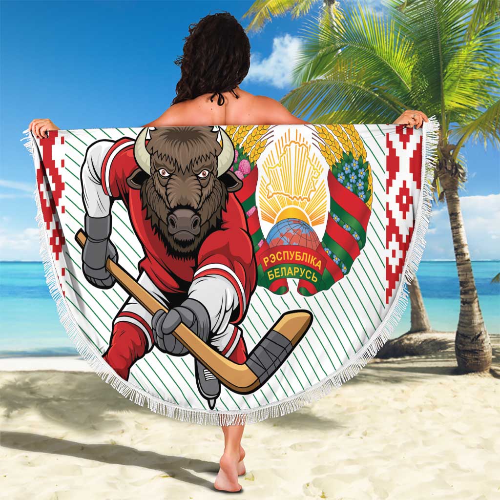 Belarus Ice Hockey Custom Beach Blanket With Bison Mascot Flag Style