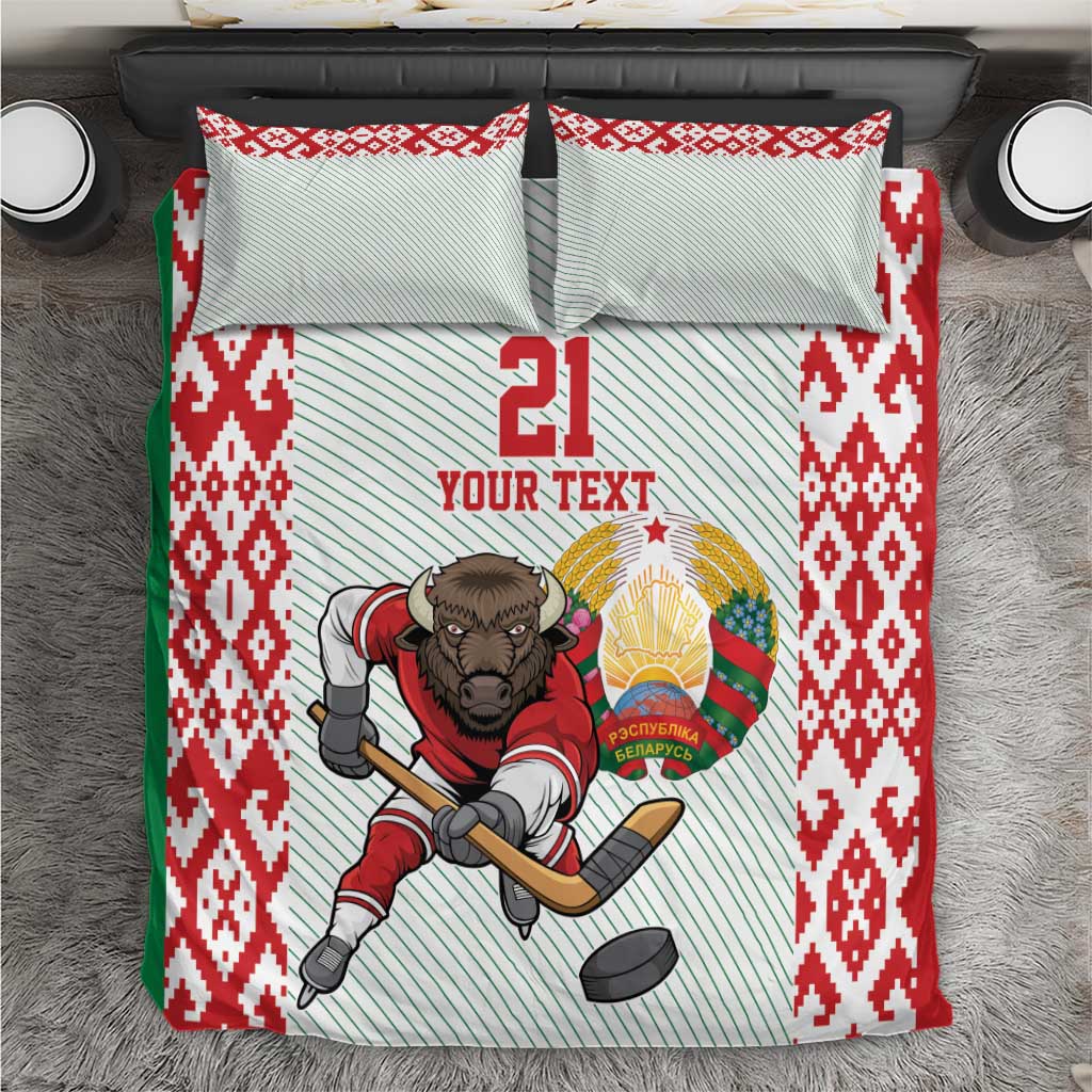 Belarus Ice Hockey Custom Bedding Set With Bison Mascot Flag Style