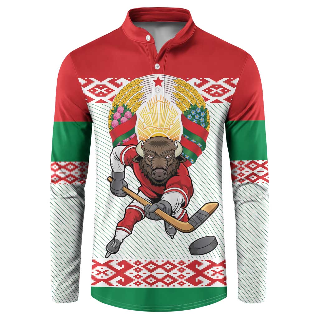 Belarus Ice Hockey Custom Button Sweatshirt With Bison Mascot Flag Style