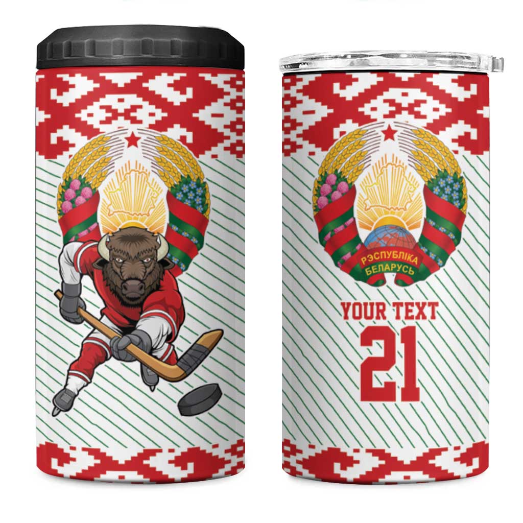 Belarus Ice Hockey Custom 4 in 1 Can Cooler Tumbler With Bison Mascot Flag Style