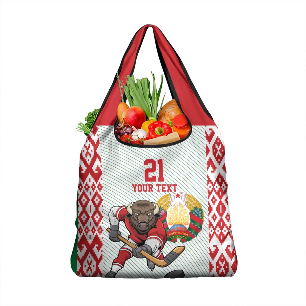 Belarus Ice Hockey Custom Grocery Bag With Bison Mascot Flag Style