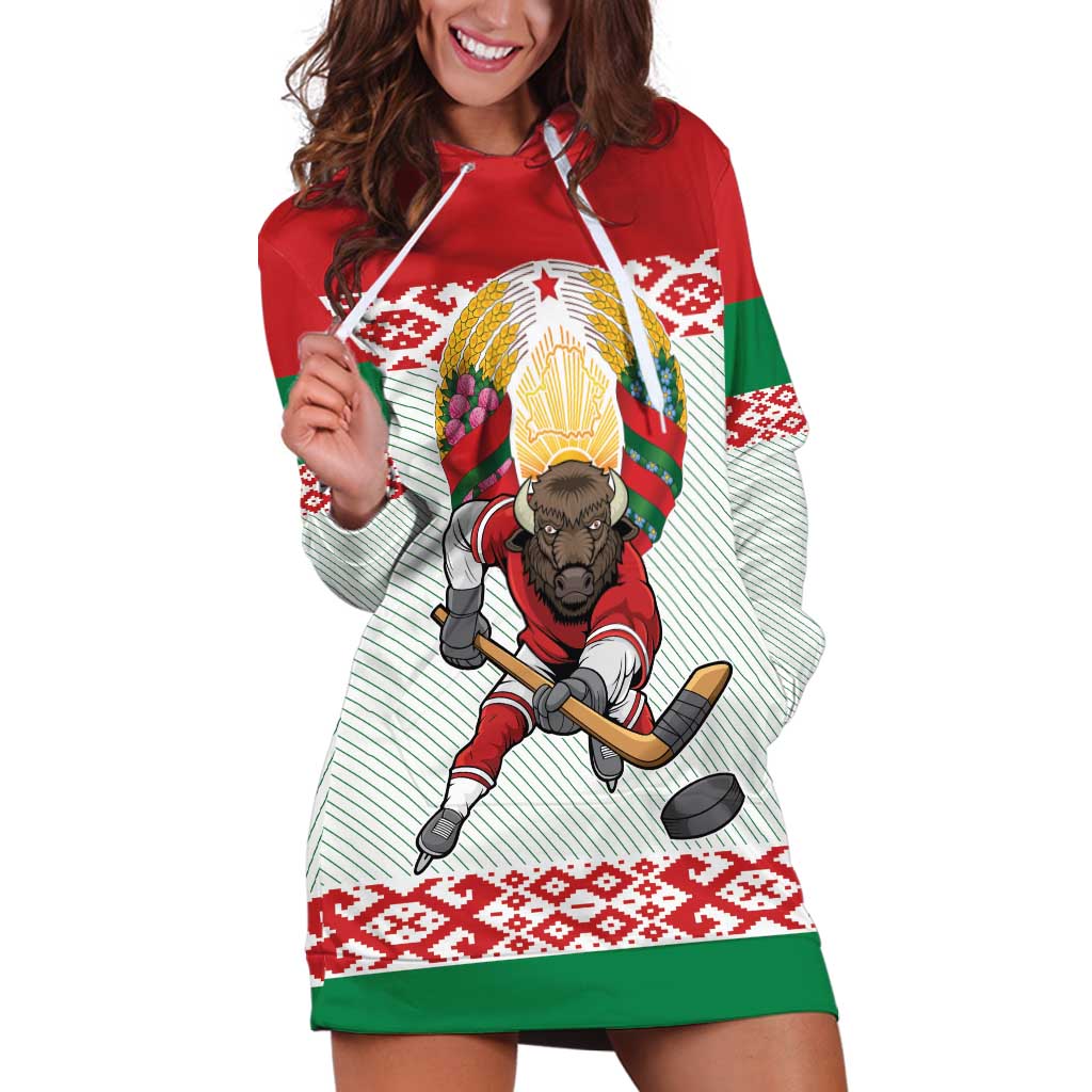 Belarus Ice Hockey Custom Hoodie Dress With Bison Mascot Flag Style