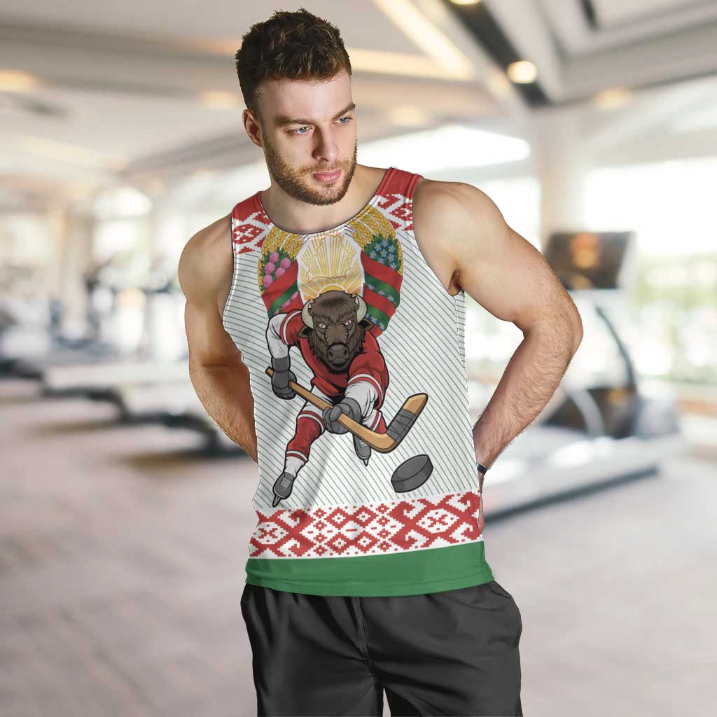 Belarus Ice Hockey Custom Men Tank Top With Bison Mascot Flag Style