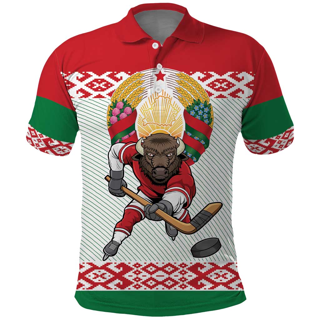 Belarus Ice Hockey Custom Polo Shirt With Bison Mascot Flag Style