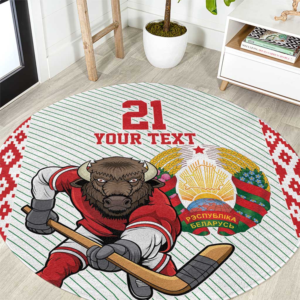 Belarus Ice Hockey Custom Round Carpet With Bison Mascot Flag Style