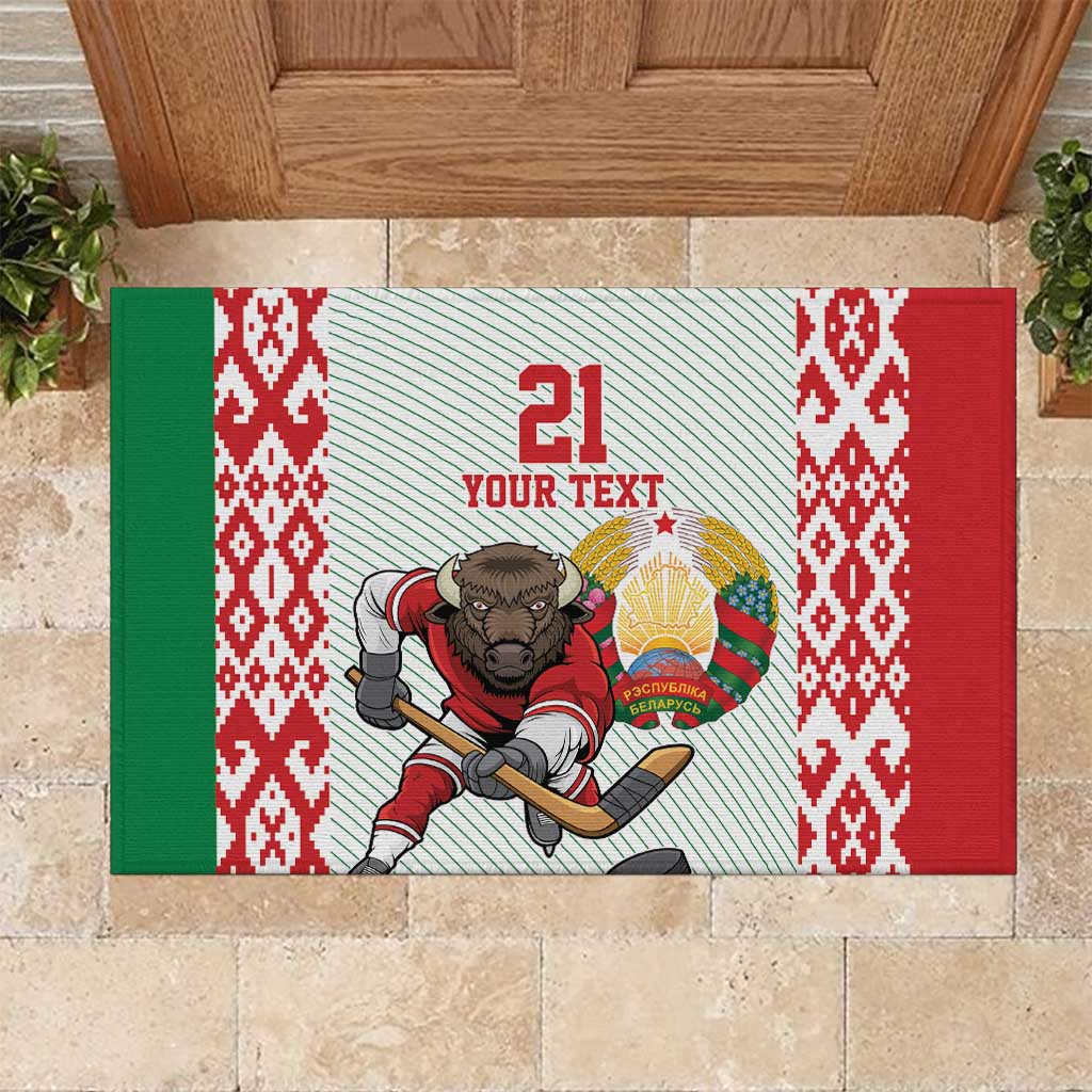 Belarus Ice Hockey Custom Rubber Doormat With Bison Mascot Flag Style