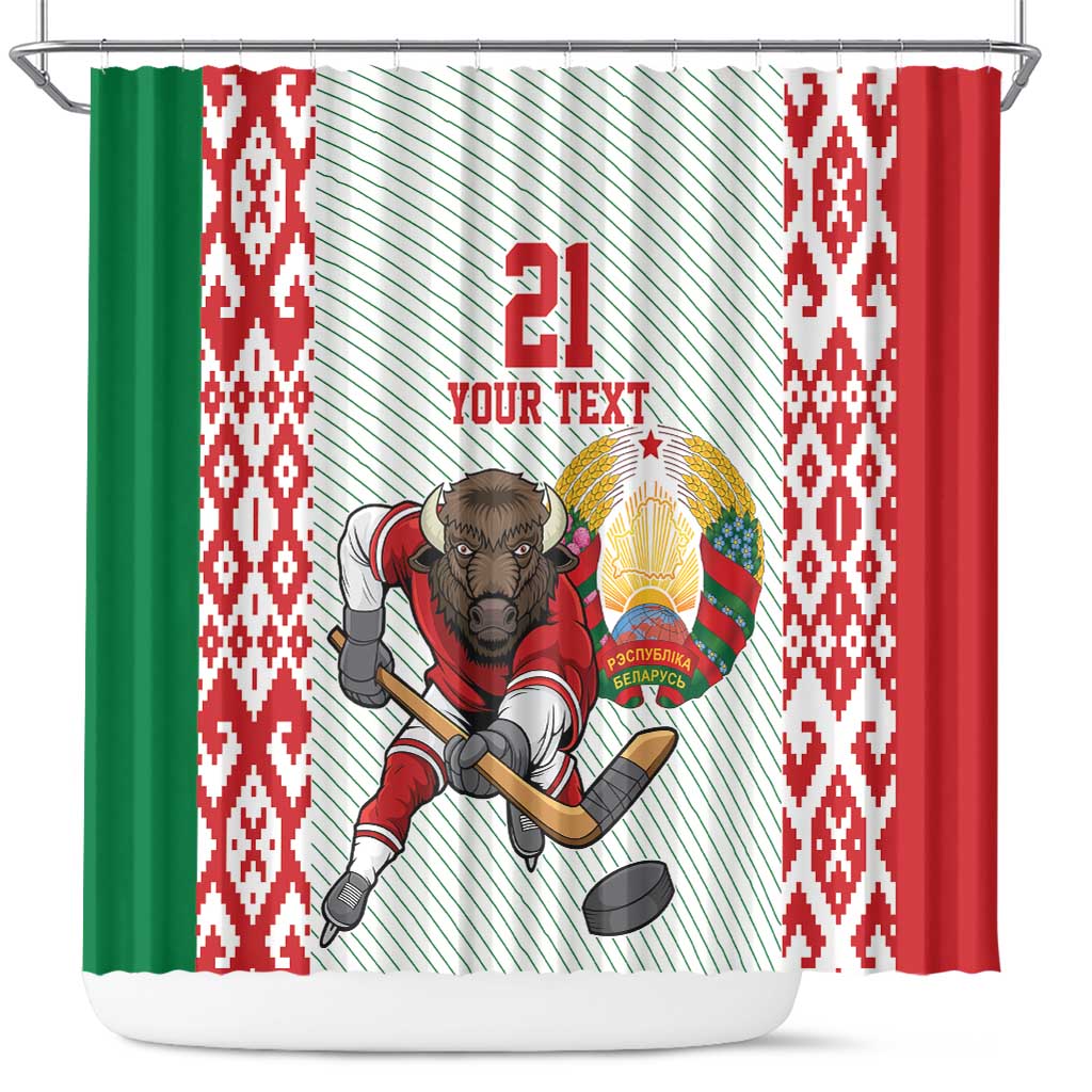 Belarus Ice Hockey Custom Shower Curtain With Bison Mascot Flag Style