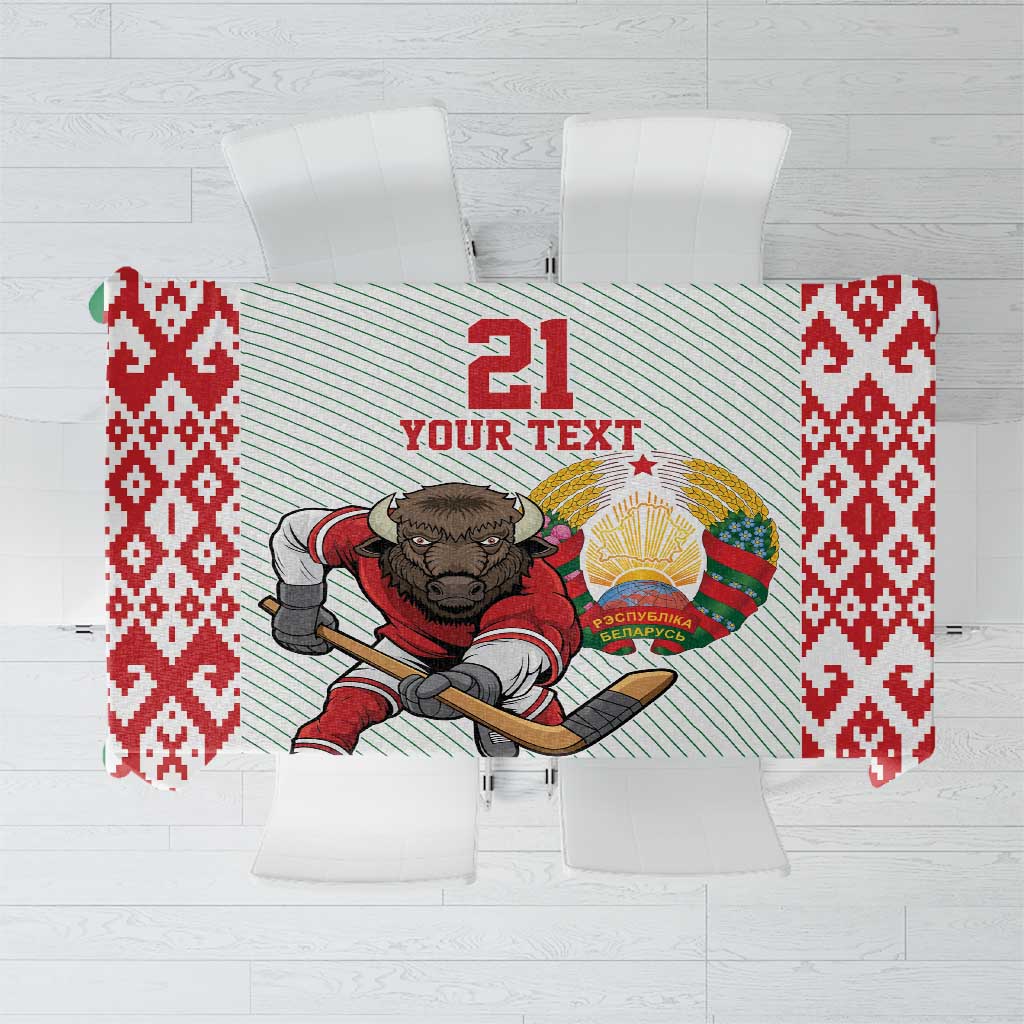 Belarus Ice Hockey Custom Tablecloth With Bison Mascot Flag Style