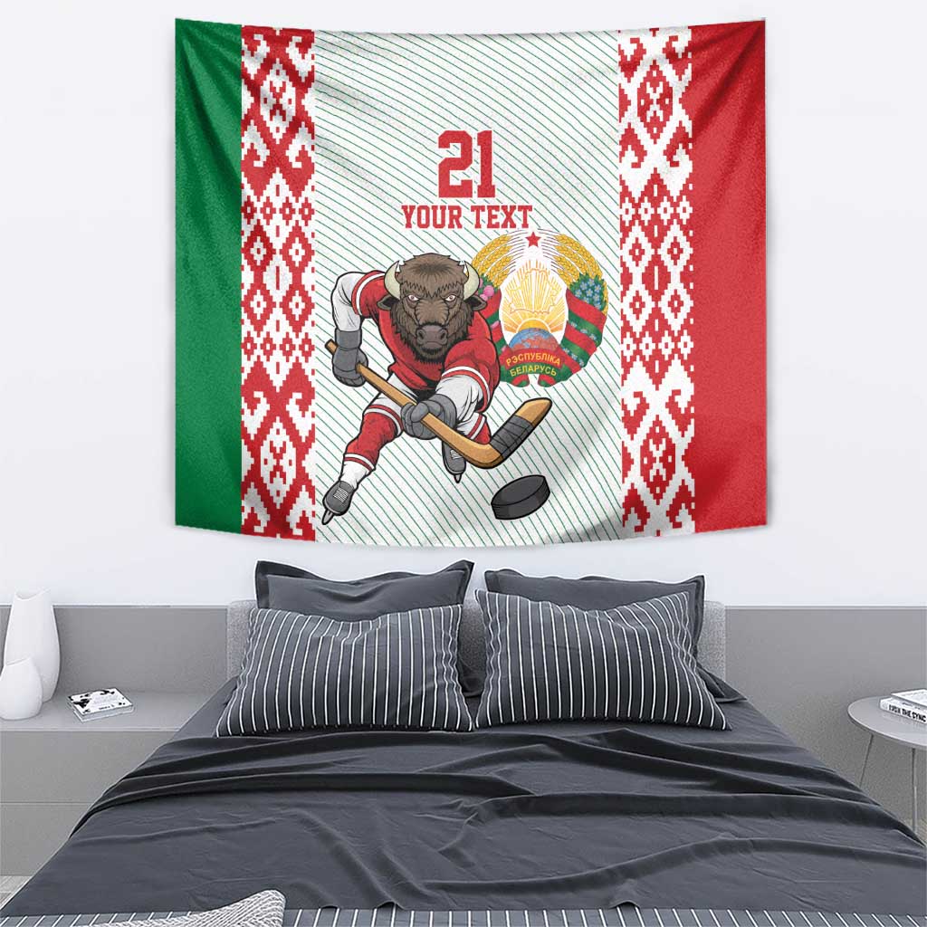 Belarus Ice Hockey Custom Tapestry With Bison Mascot Flag Style