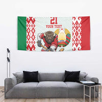 Belarus Ice Hockey Custom Tapestry With Bison Mascot Flag Style