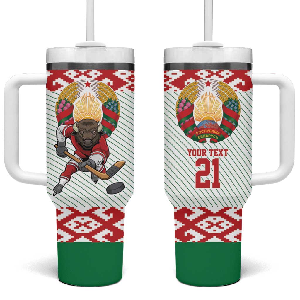 Belarus Ice Hockey Custom Tumbler With Handle With Bison Mascot Flag Style