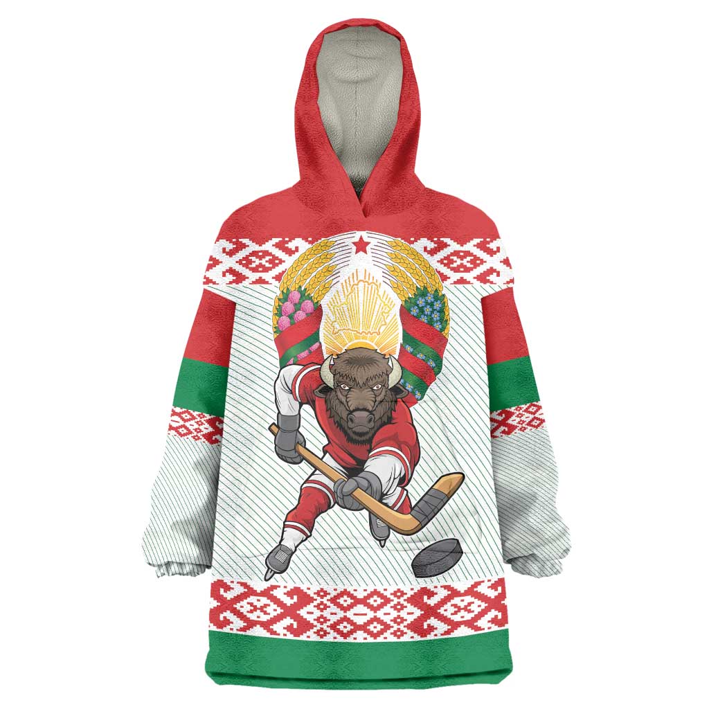 Belarus Ice Hockey Custom Wearable Blanket Hoodie With Bison Mascot Flag Style