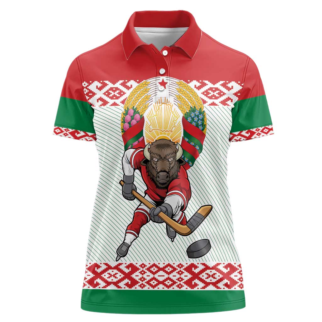 Belarus Ice Hockey Custom Women Polo Shirt With Bison Mascot Flag Style