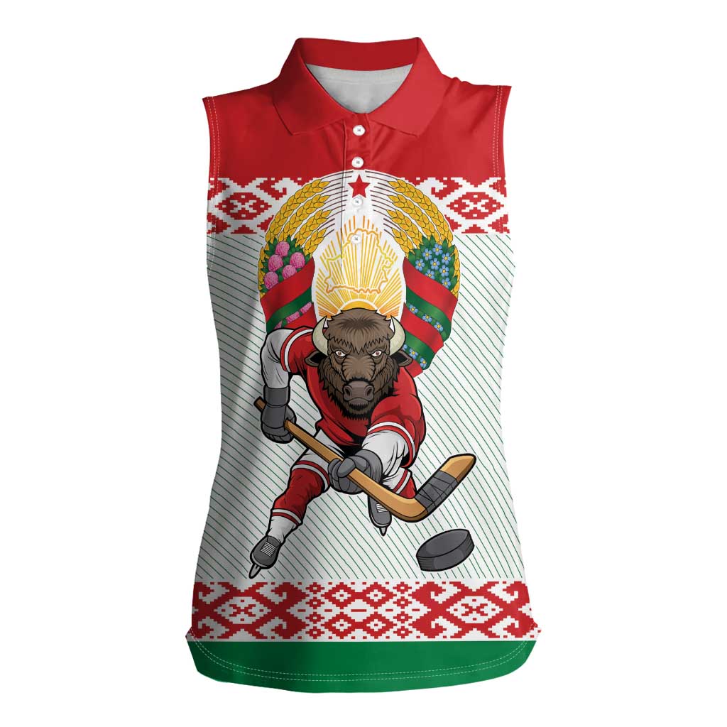 Belarus Ice Hockey Custom Women Sleeveless Polo Shirt With Bison Mascot Flag Style