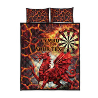 Red Wales dragon quilt bed set with two pillows and dartboard center medallion