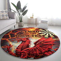 Round red rug with CYMRU Am Byth and YOUR TEXT lettering plus red dragon art