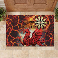 Personalized rubber doormat with red dragon and dartboard design, custom text area