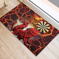 Personalized rubber doormat with red dragon and dartboard, Your Text wording