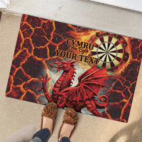 Personalized rubber doormat with red dragon and dartboard design, custom text