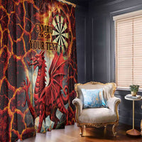 Red dragon and dartboard window curtain panels with “YOUR TEXT” and Welsh “Am Byth” text.