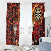 Red and black dragon dartboard window curtains with “YOUR TEXT” and “CYMRU” text.