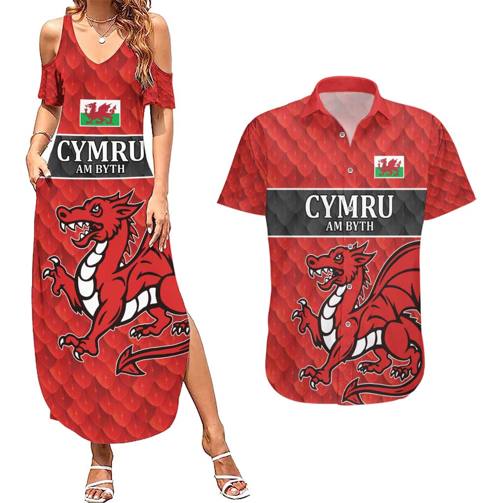 Wales Rugby Custom Couples Matching Summer Maxi Dress and Hawaiian Shirt Y Ddraig Goch Ddyry Cychwyn