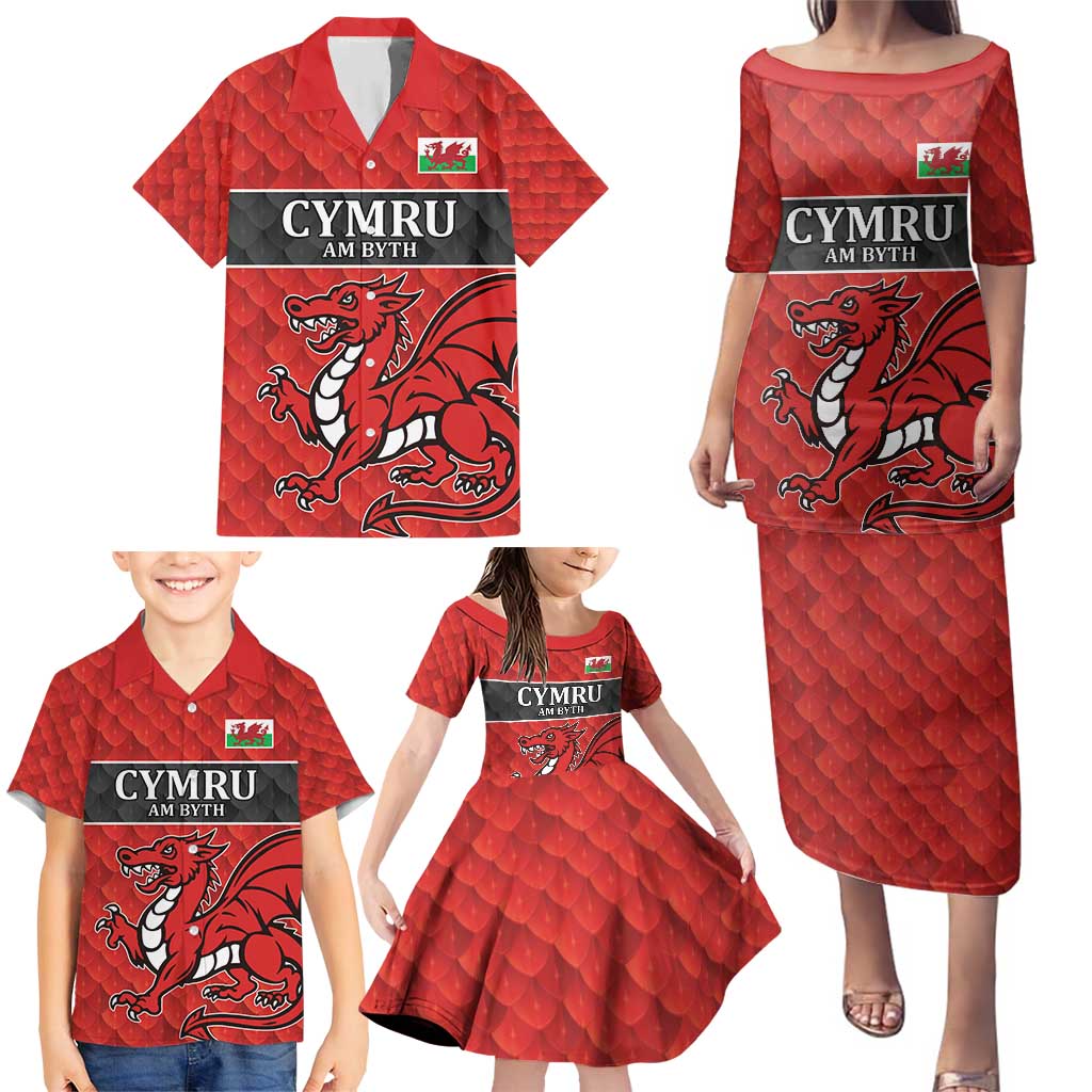 Wales Rugby Custom Family Matching Puletasi and Hawaiian Shirt Y Ddraig Goch Ddyry Cychwyn