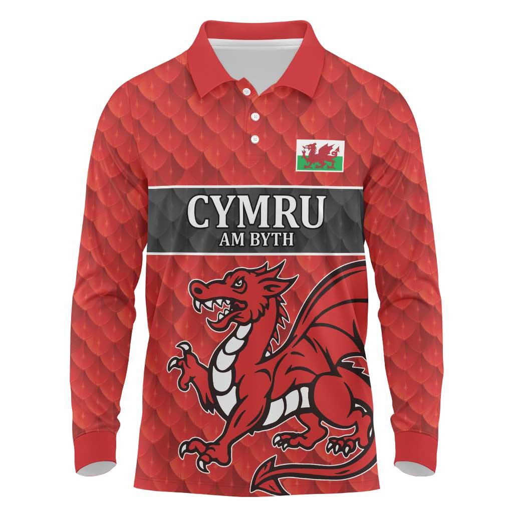 Wales Rugby Custom Long Sleeve Polo Shirt Y Ddraig Goch Ddyry Cychwyn