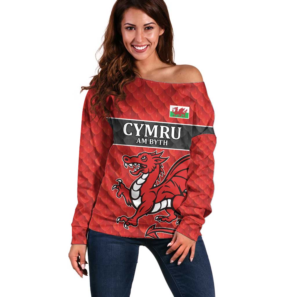 Wales Rugby Custom Off Shoulder Sweater Y Ddraig Goch Ddyry Cychwyn