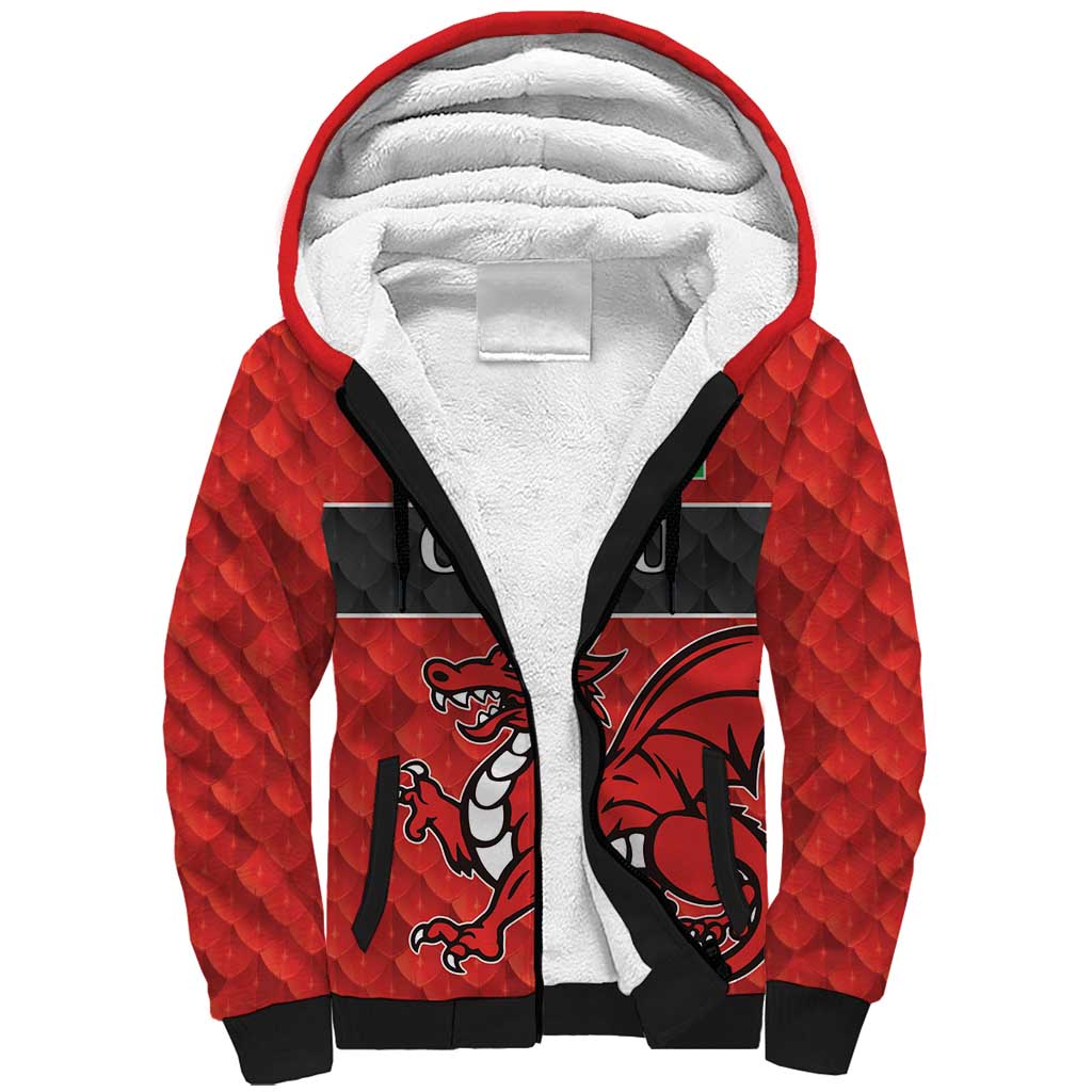 Wales Rugby Custom Sherpa Hoodie Y Ddraig Goch Ddyry Cychwyn