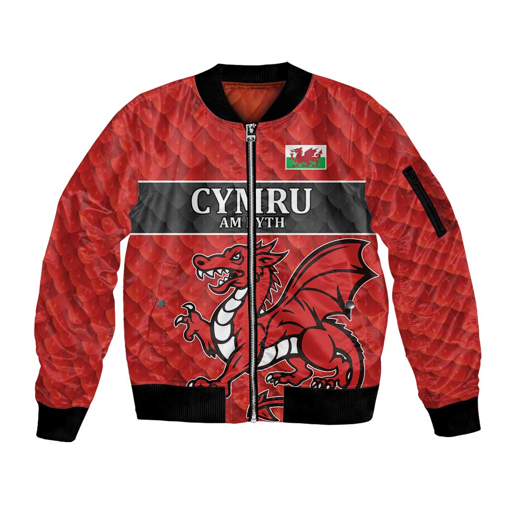 Wales Rugby Custom Sleeve Zip Bomber Jacket Y Ddraig Goch Ddyry Cychwyn