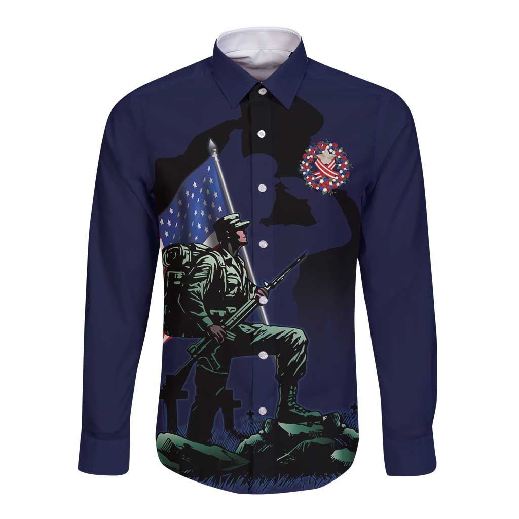 Memorial Day Veteran Remember and Honor Long Sleeve Button Shirt